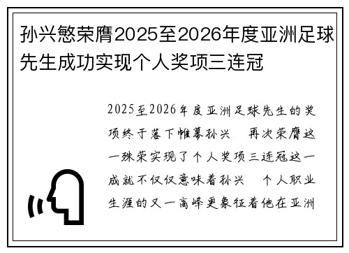 孙兴慜荣膺2025至2026年度亚洲足球先生成功实现个人奖项三连冠